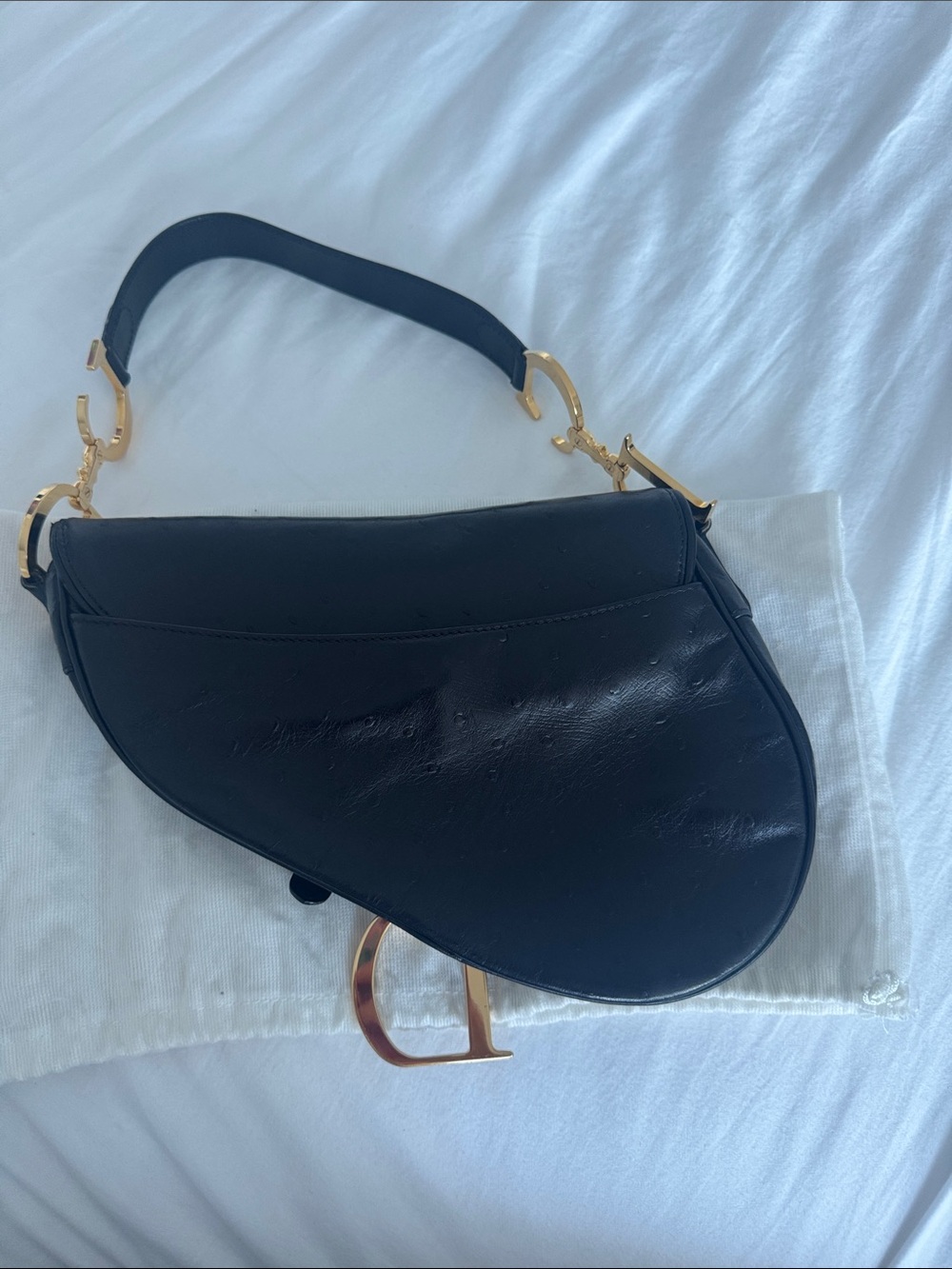 Saddle Black Shoulder Bag with Gold Hardware - Picture 2 of 5